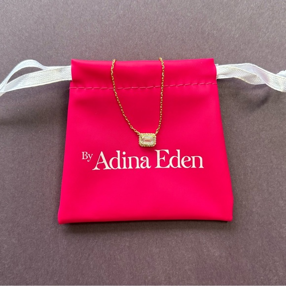 Adina Eden Pave Outlined Solitaire Baguette Necklace - Picture 1 of 5